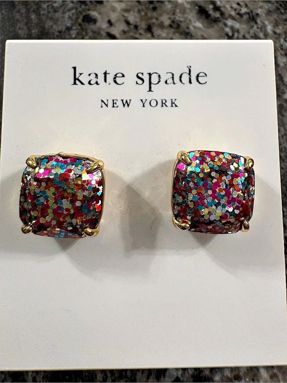 Kate Spade New York Small Square Studs Multicolor & Gold NWT